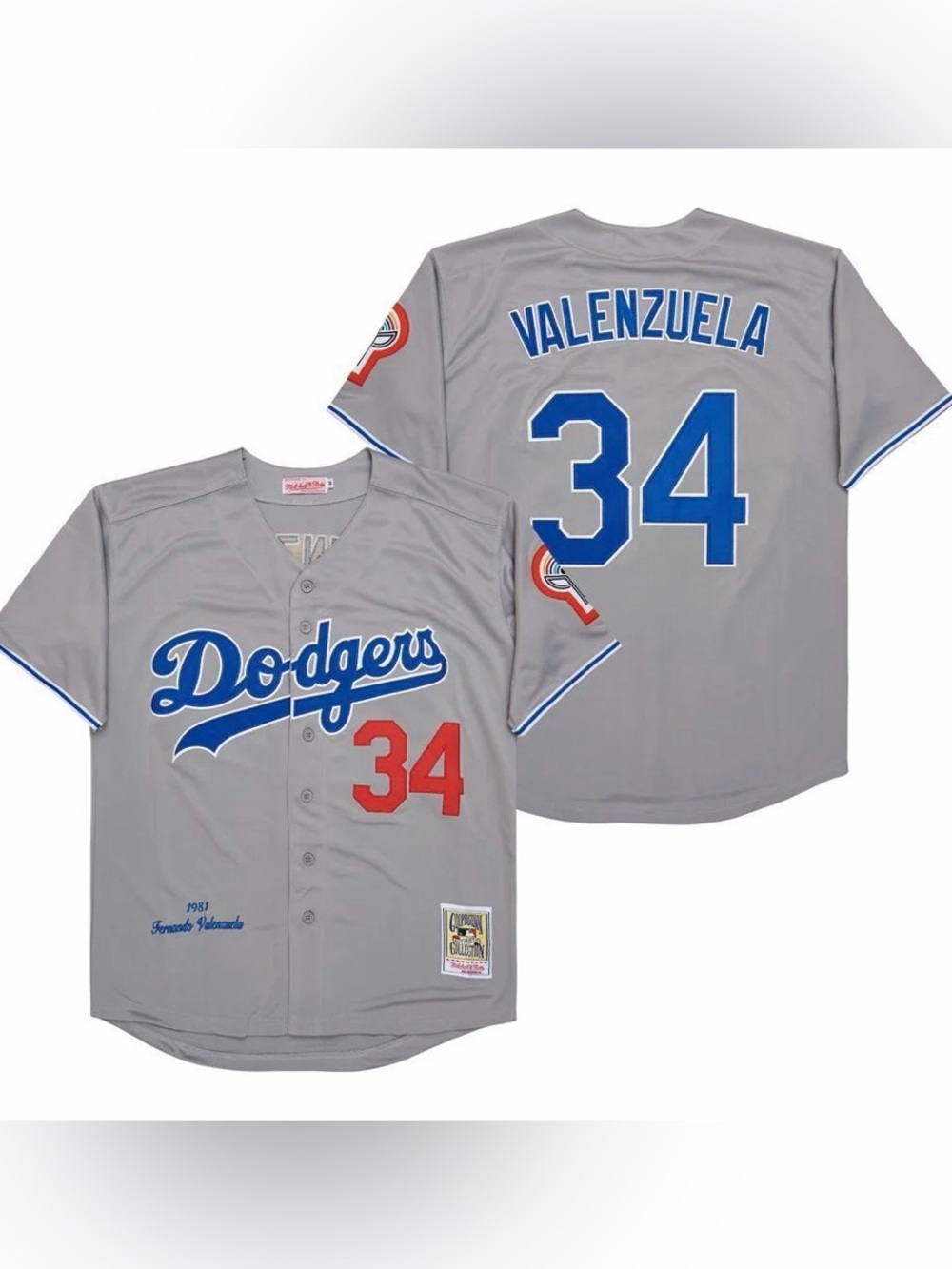 Mitchell & Ness Gray Dodgers Valenzuela #34 Jersey